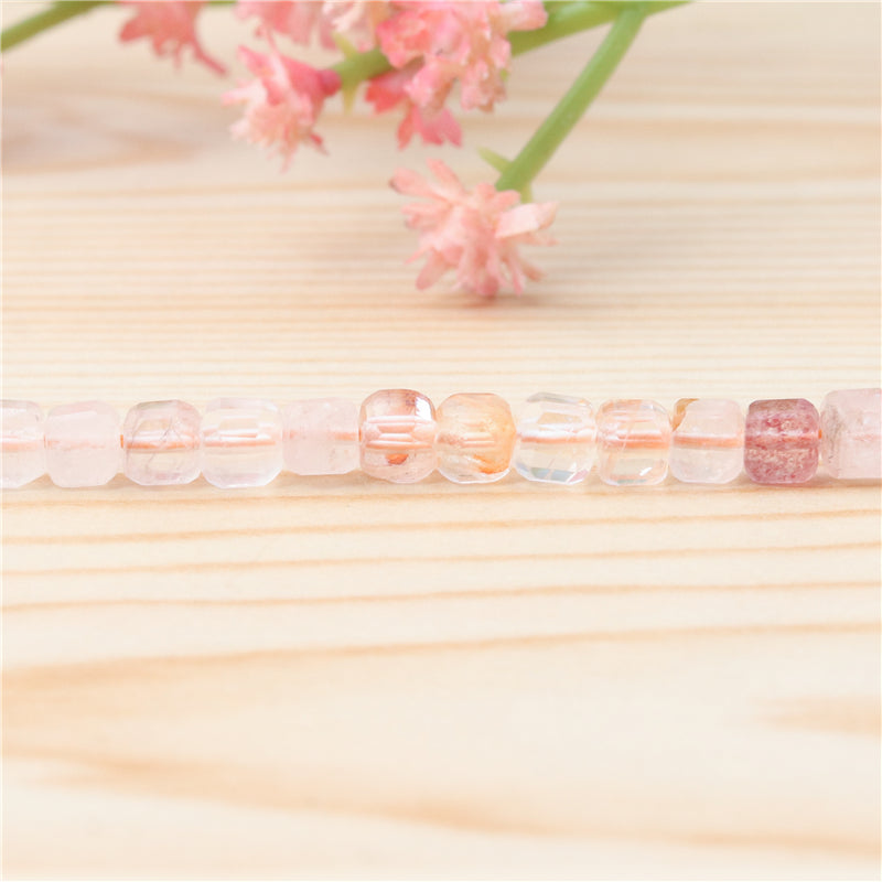 Natural Red Gum Flower Quartz Beads Faceted Cube 4mm Hole 0.6mm about 93pcs 39cm strand