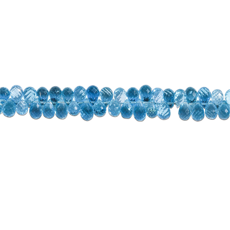 Natural 7A Blue Topaz Beads Briolette Faceted 5x6-7mm Hole 0.6mm about 84pcs 20cm strand