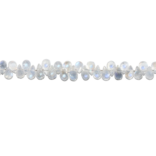 Perles Pierre de Lune Blanche Naturelle 7A Briolette Facette 4x6-7mm Trou 0.6mm Environ 77pcs Fil de 20cm