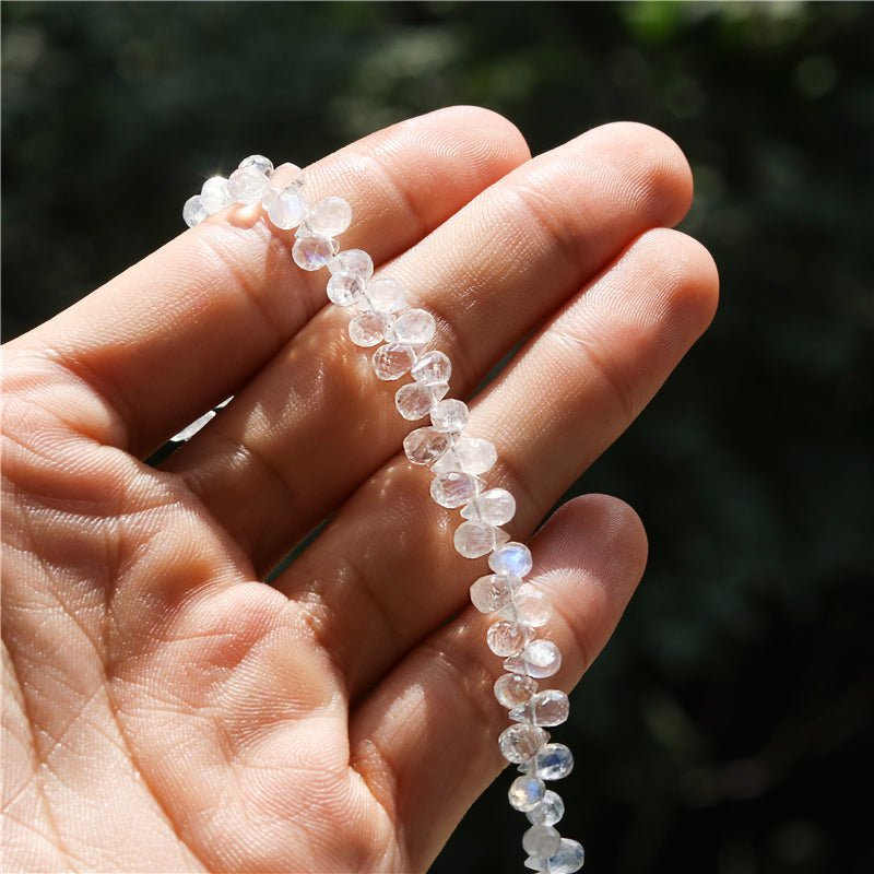 Natural 7A White Moonstone Beads Briolette Faceted 4x6-7mm Hole 0.6mm about 77pcs 20cm strand