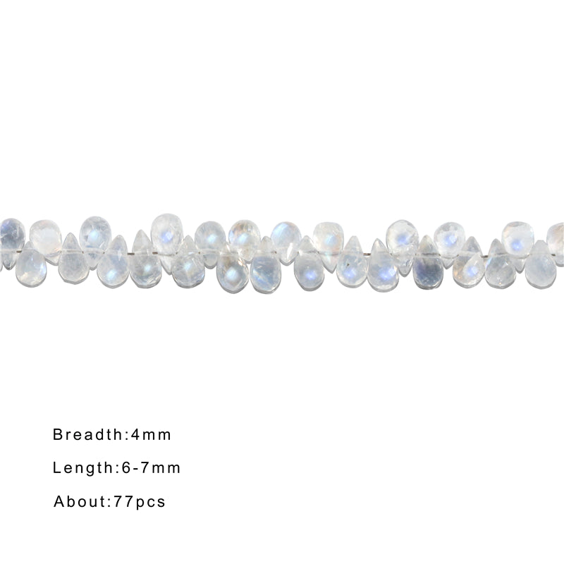 Perles Pierre de Lune Blanche Naturelle 7A Briolette Facette 4x6-7mm Trou 0.6mm Environ 77pcs Fil de 20cm