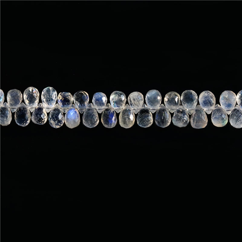 Natural 7A White Moonstone Beads Briolette Faceted 5x6-8mm Hole 0.6mm about 75pcs 20cm strand