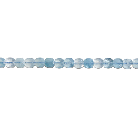 Natural Aquamarine Beads Flat Square Faceted 6mm Hole 0.8mm about 65pcs 39cm strand