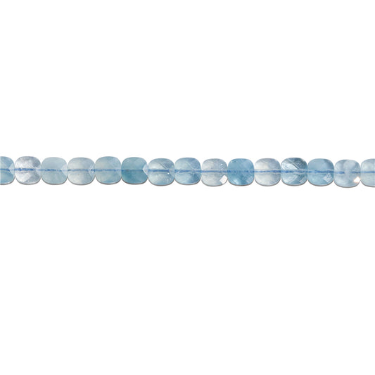 Natürliche Aquamarinperlen, flach, quadratisch, facettiert, 6 mm, Loch 0,8 mm, ca. 65 Stück, 39 cm Strang