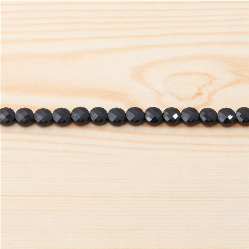 Natural Black Agate Beads Flat Round Faceted 6mm Hole 0.8mm about 68pcs 39cm strand