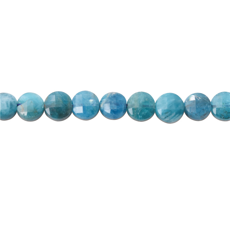 Perline di apatite naturale tonde piatte sfaccettate da 6 mm, foro da 0,8 mm, circa 68 pezzi, filo da 39 cm.