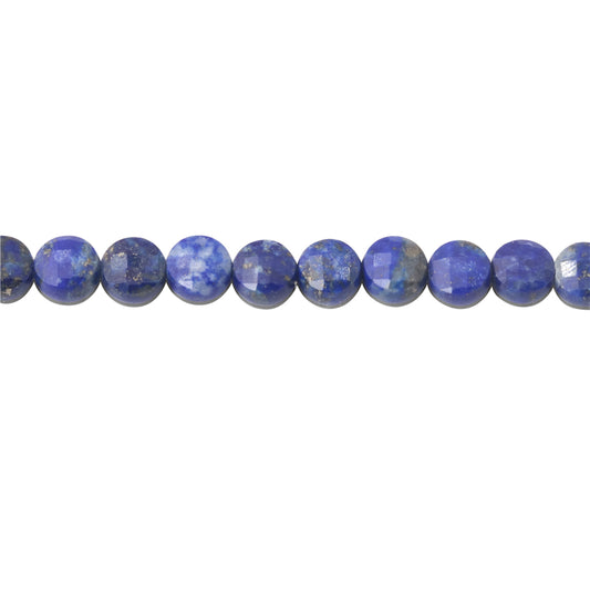 Natürliche Lapislazuli-Perlen, flach, rund, facettiert, 6 mm, Loch 0,8 mm, ca. 68 Stück, 39 cm Strang