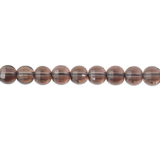 Natural Smoky Quartz Beads Flat Round Faceted 6mm Hole 0.8mm about 68pcs 39cm strand