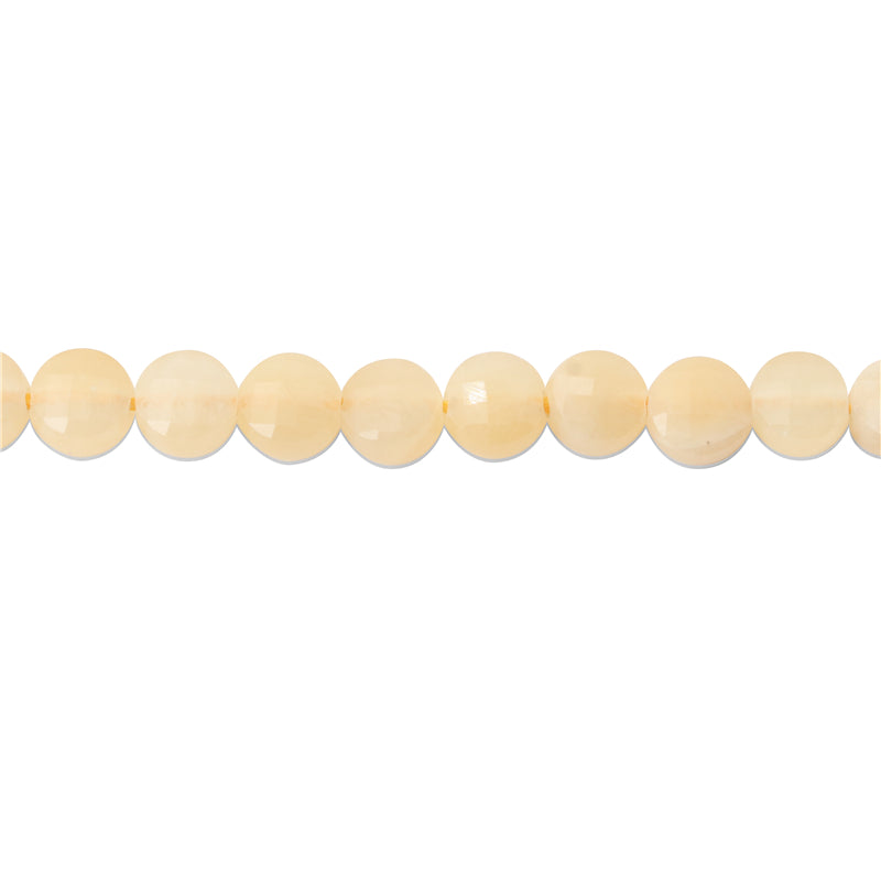 Perles Jade Jaune Naturel Rond Plat Facette Trou 6mm Trou 0.8mm Environ 68pcs Fil de 39cm