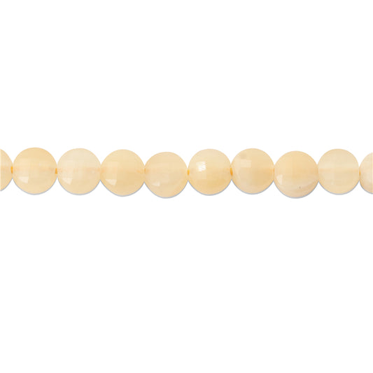 Perles Jade Jaune Naturel Rond Plat Facette Trou 6mm Trou 0.8mm Environ 68pcs Fil de 39cm