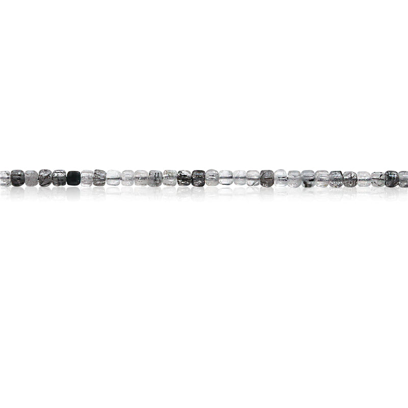 Perles rutilées en quartz noir naturel, cube à facettes, trou de 2.5mm, 0.7mm, environ 156 pièces, sur fil de 39cm