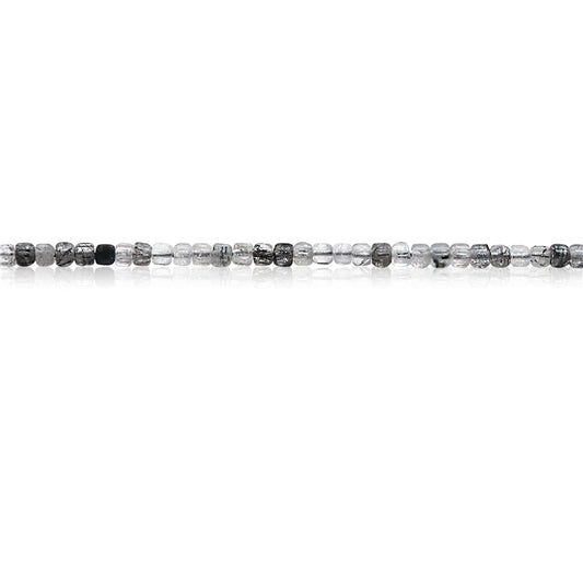 Perles rutilées en quartz noir naturel, cube à facettes, trou de 2.5mm, 0.7mm, environ 156 pièces, sur fil de 39cm