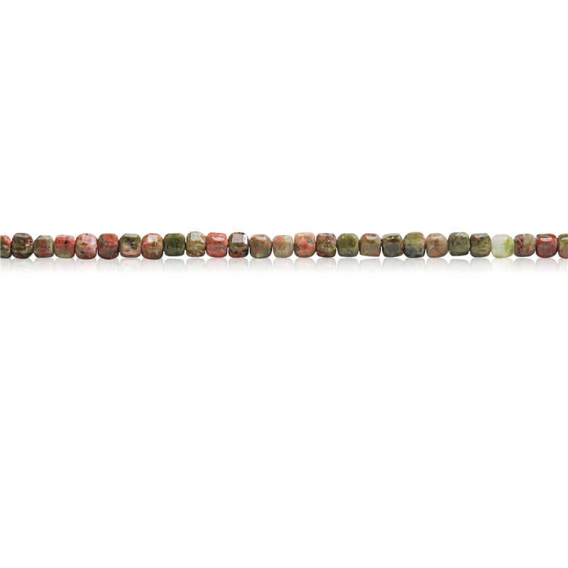 Natural Unakite Beads Faceted Cube 2.5mm Hole 0.7mm about 156pcs 39cm strand