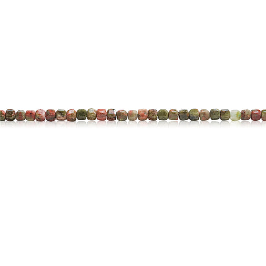 Perles Unakite naturelles Cube facette 2.5mm trou 0.7mm environ 156pcs 39cm sur fil