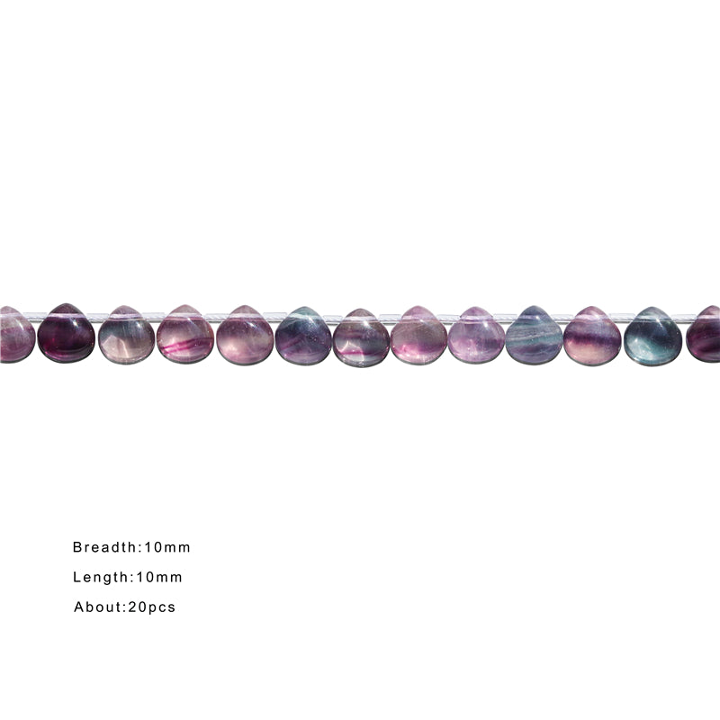 Natural 7A Fluorite Q Beads Flat Drop 10mm Hole 0.8mm about 20pcs 20cm strand