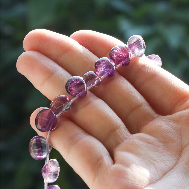 Natural 7A Fluorite Q Beads Flat Drop 10mm Hole 0.8mm about 20pcs 20cm strand