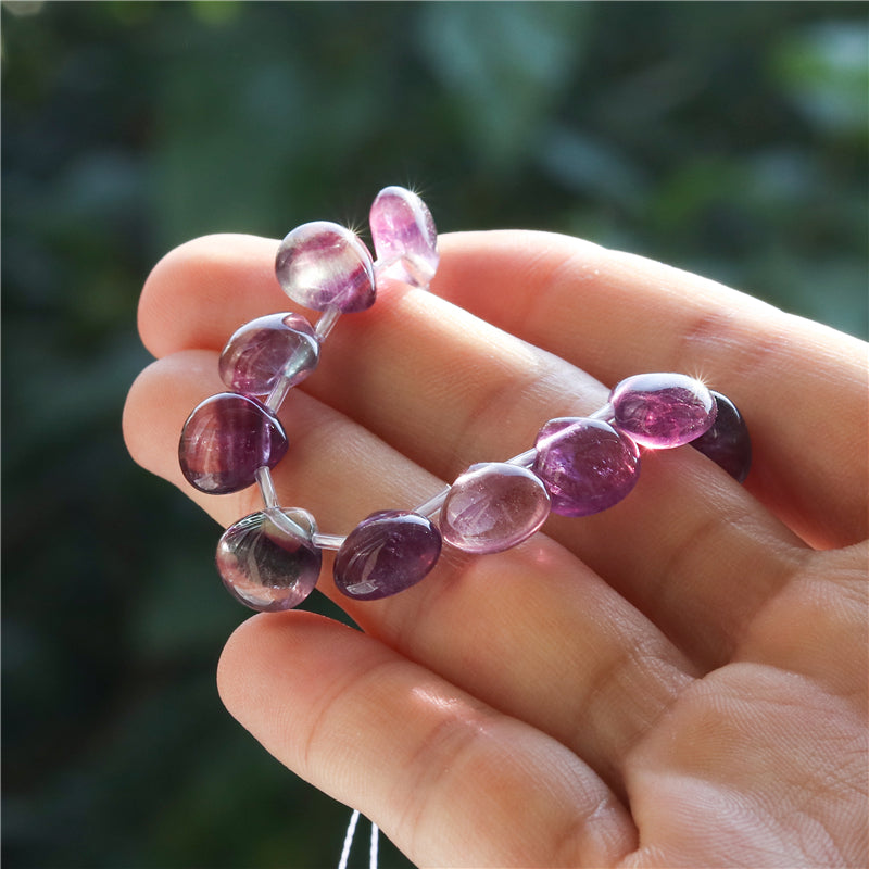 Natural 7A Fluorite Q Beads Flat Drop 10mm Hole 0.8mm about 20pcs 20cm strand