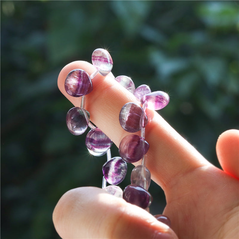 Natural 7A Fluorite Q Beads Flat Drop 10mm Hole 0.8mm about 20pcs 20cm strand