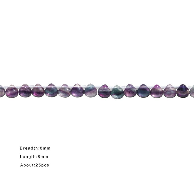 Perline Q di fluorite naturale 7A goccia piatta 8 mm foro 0,8 mm circa 25 pezzi filo da 20 cm