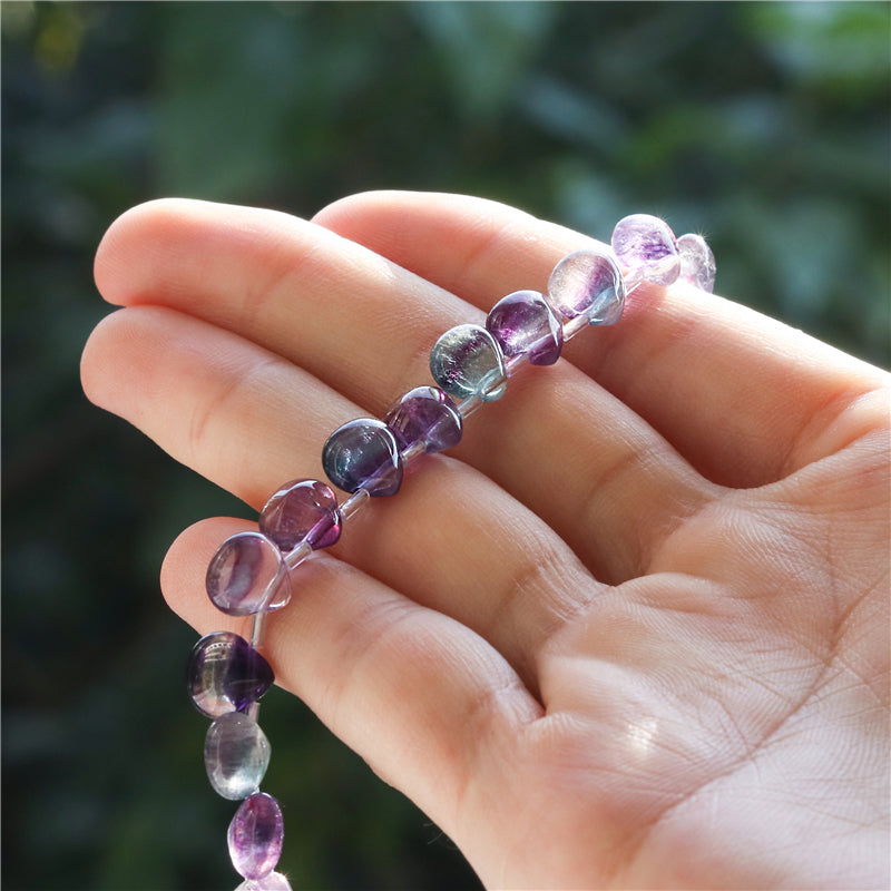 Natural 7A Fluorite Q Beads Flat Drop 8mm Hole 0.8mm about 25pcs 20cm strand