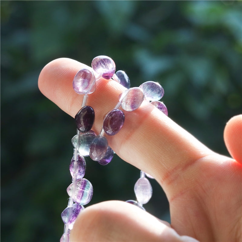 Natural 7A Fluorite Q Beads Flat Drop 8mm Hole 0.8mm about 25pcs 20cm strand