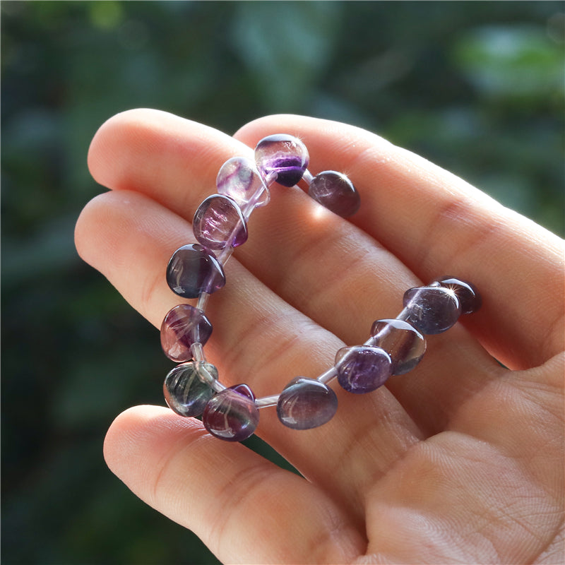 Natural 7A Fluorite Q Beads Flat Drop 8mm Hole 0.8mm about 25pcs 20cm strand