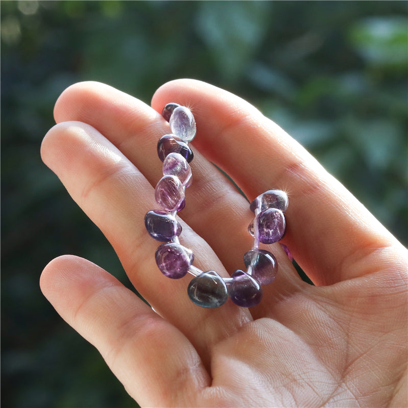 Natural 7A Fluorite Q Beads Flat Drop 8mm Hole 0.8mm about 25pcs 20cm strand