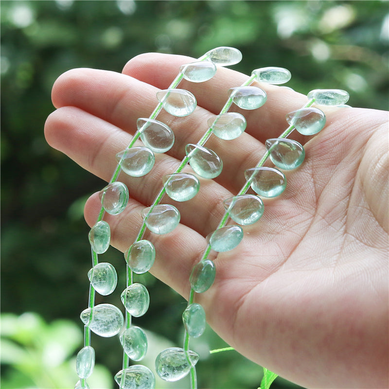 Natural 7A Green Fluorite Beads Flat Drop 9x12mm Hole 0.8mm about 17pcs 20cm strand