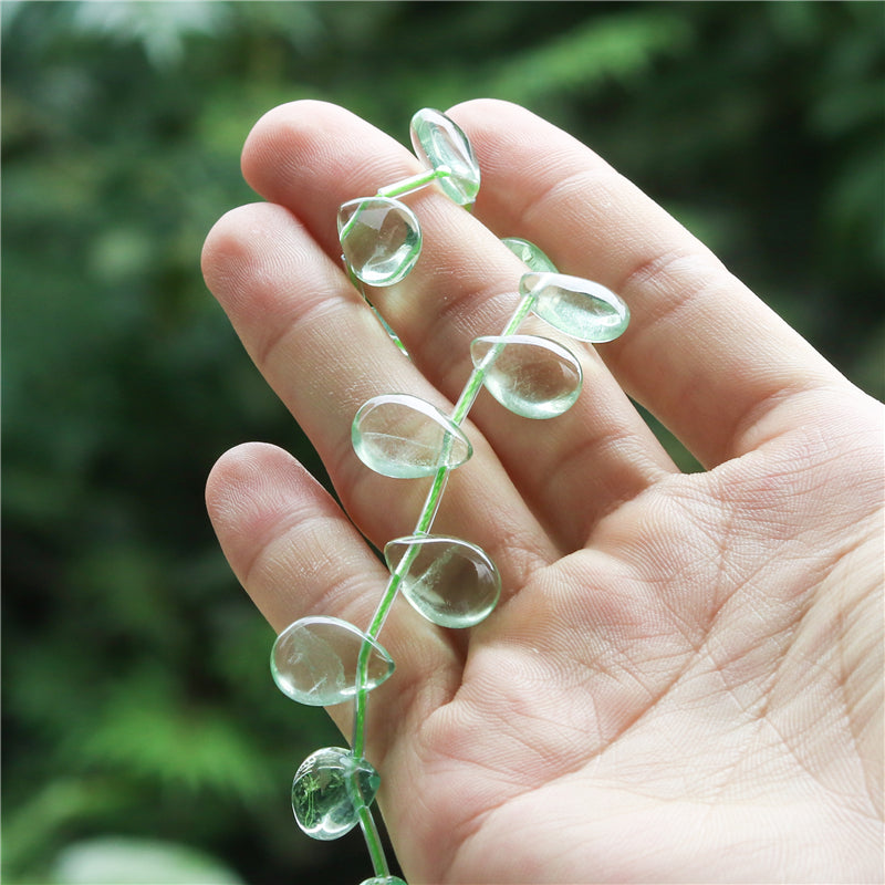 Natural 7A Green Fluorite Beads Flat Drop 9x12mm Hole 0.8mm about 17pcs 20cm strand