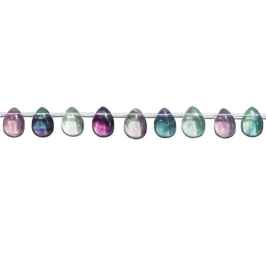 Perles en fluorite naturelle 7A goutte plate 9x12mm trou 0.8mm environ 17pcs sur fil de 20cm