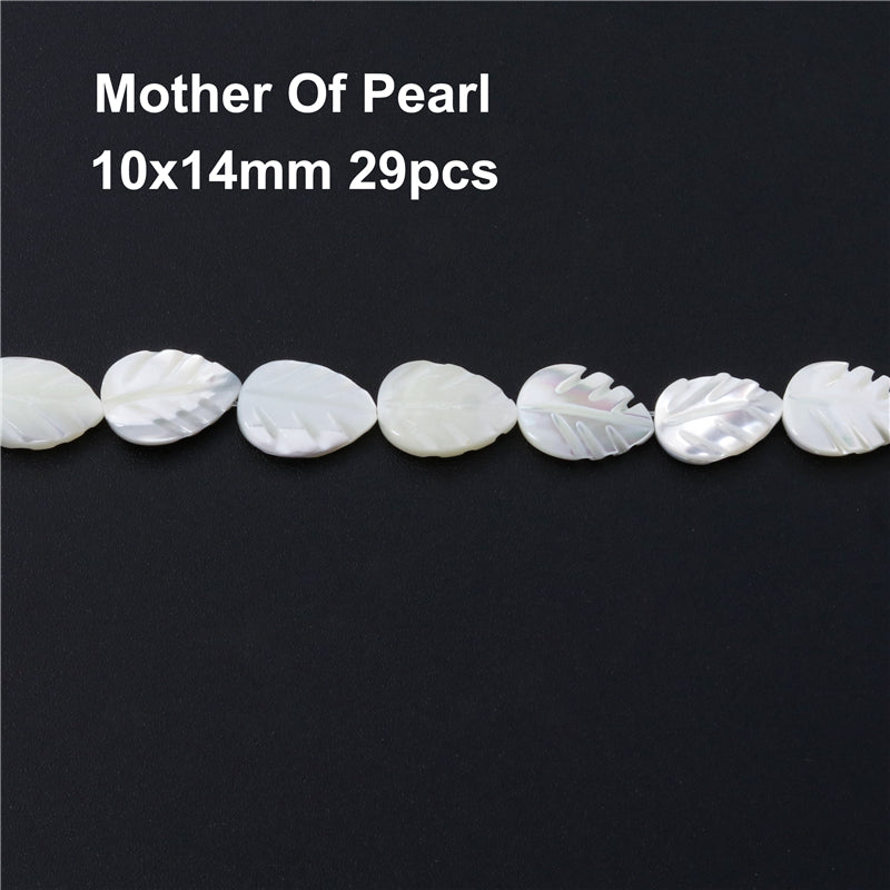 Perles de nacre naturelle en forme de feuille, en forme de feuille, trou de 10x14mm, environ 29 pièces, sur fil de 39cm