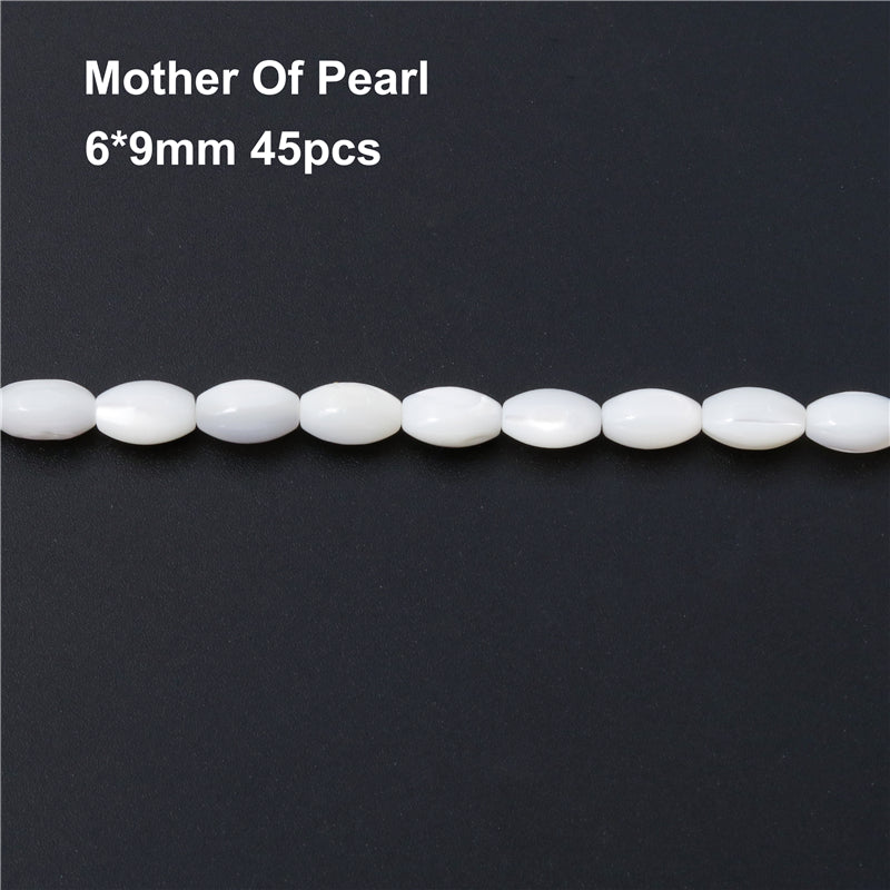 Perles de nacre naturelle forme tonneau 6x9mm trou 0.8mm environ 45pcs 39cm sur fil