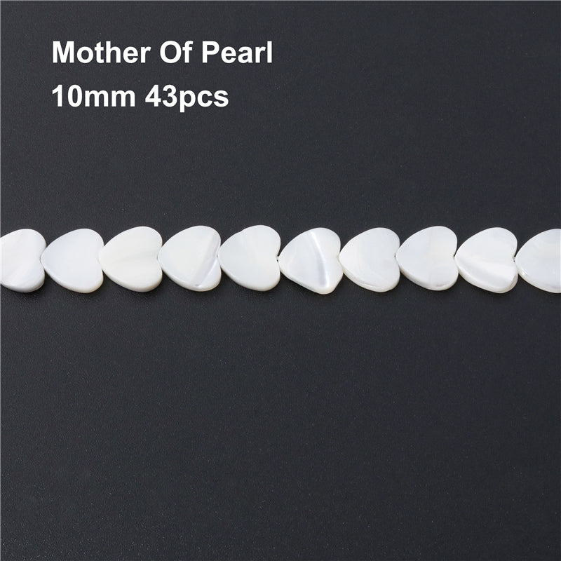 Perles en nacre naturelle en forme de cœur, trou de 10mm, 1mm, environ 43 pièces, fil de 39cm