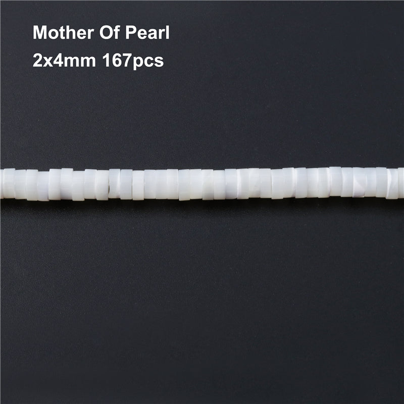 Perles d'espacement en nacre naturelle, trou de 2x4mm, 0.8mm, environ 167 pièces, sur fil de 39cm