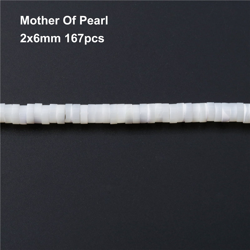 Perles d'espacement en nacre naturelle, trou de 2x6mm, 0.8mm, environ 167 pièces, sur fil de 39cm