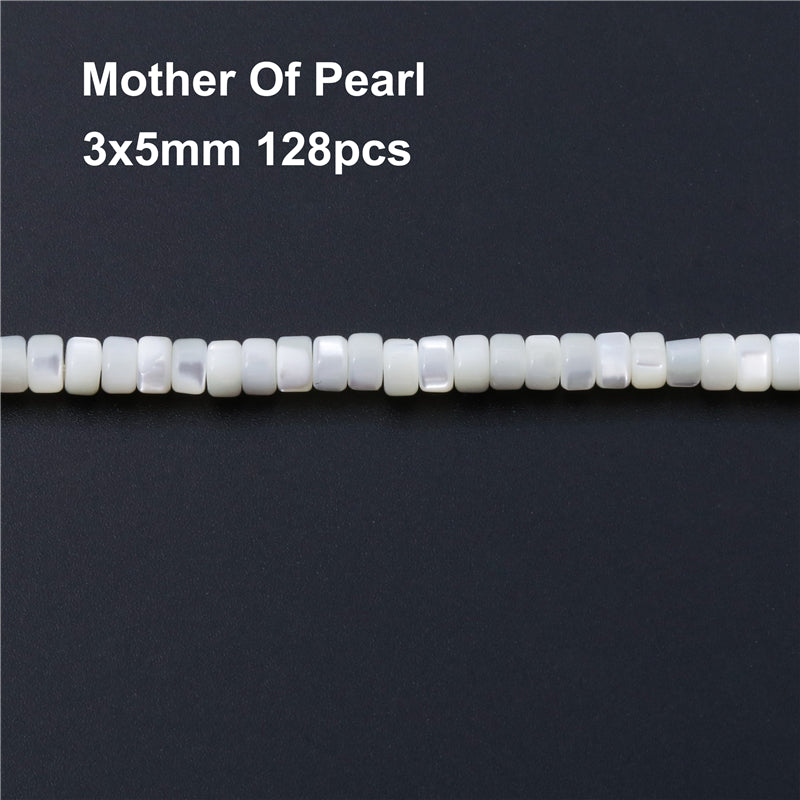 Perles de nacre naturelle Heishi 3x5mm trou 0.8mm environ 128 pièces sur fil de 39cm