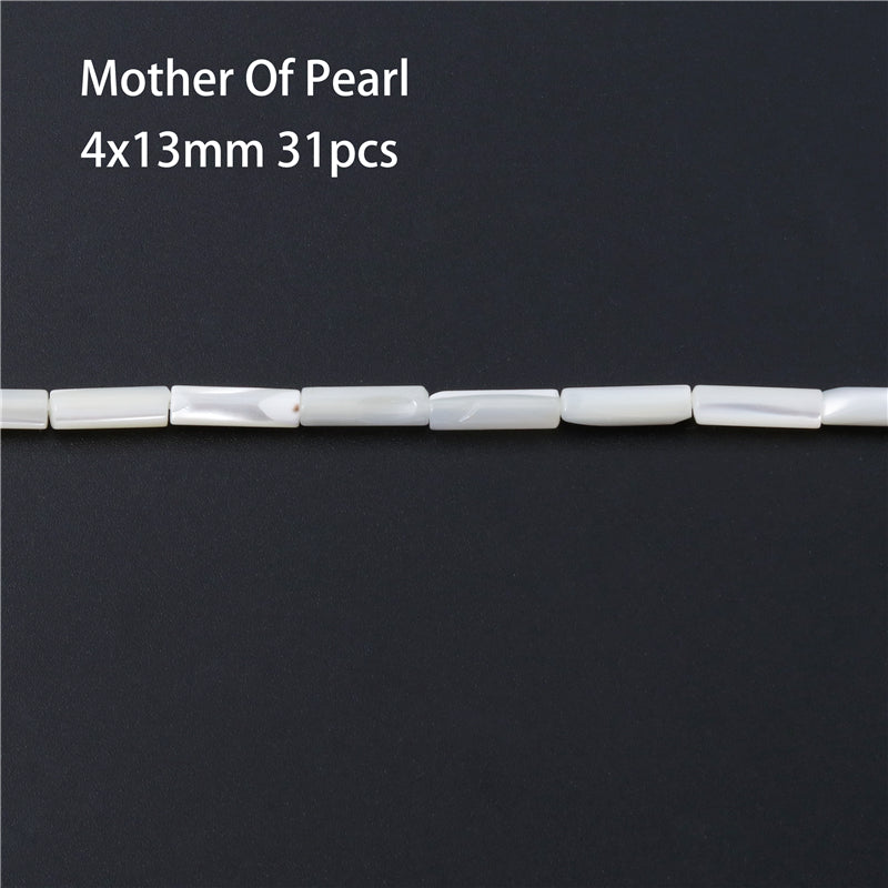 Perles en nacre naturelle en forme de tube de coquillage 4x13mm trou 0.8mm environ 31pcs sur fil de 39cm