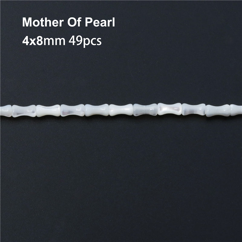 Perles en nacre naturelle en forme de bambou, en forme de coquille, 4x8mm, trou 0.8mm, environ 49 pièces, sur fil de 39cm