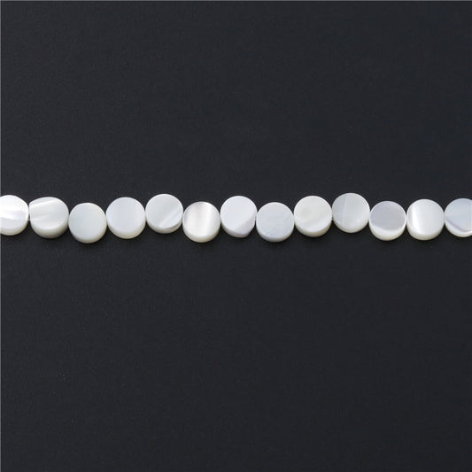 Perles rondes et plates en nacre naturelle, trou de 6mm, 0.8mm, environ 71 pièces, sur fil de 39cm