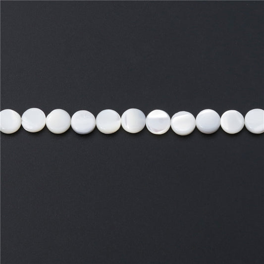 Perles rondes et plates en nacre naturelle, trou de 6mm, 0.8mm, environ 71 pièces, sur fil de 39cm