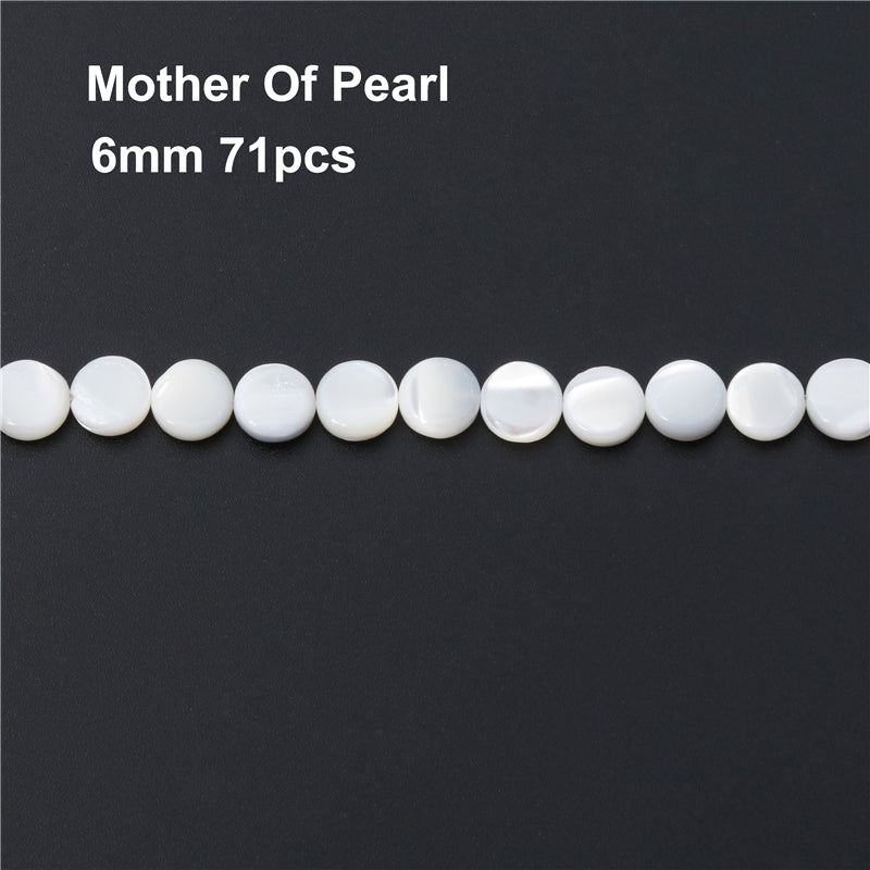 Perles rondes et plates en nacre naturelle, trou de 6mm, 0.8mm, environ 71 pièces, sur fil de 39cm