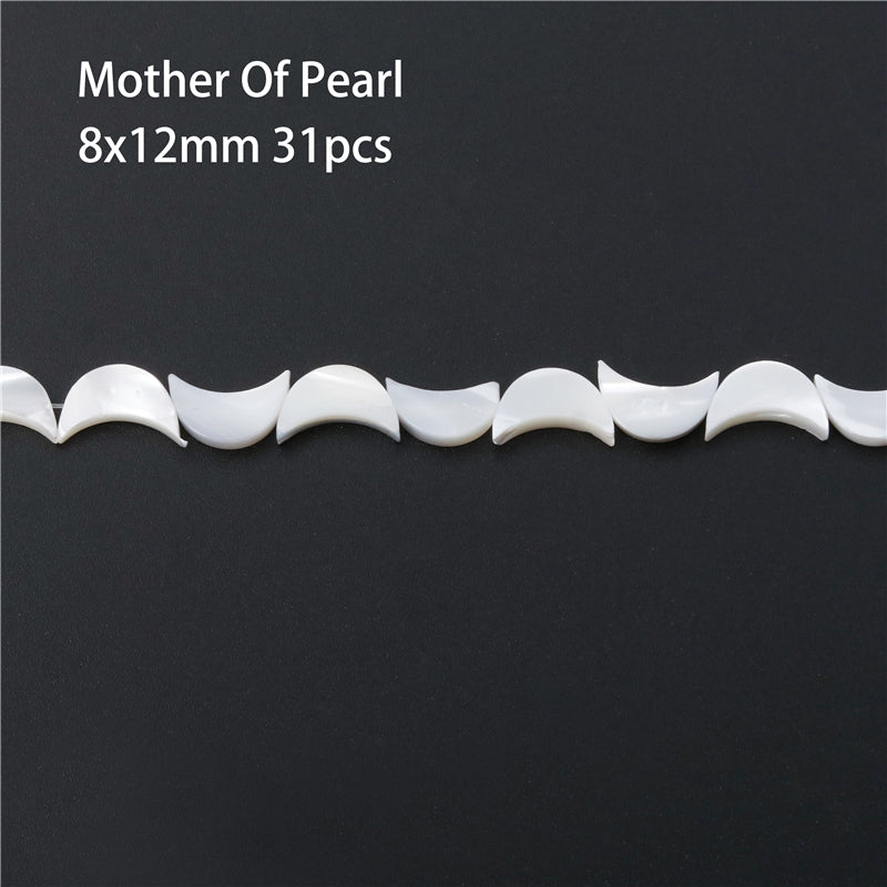 Natural Mother Of Pearl Shell Moon Shape Beads 8x12mm Hole 1mm about 31pcs 39cm strand