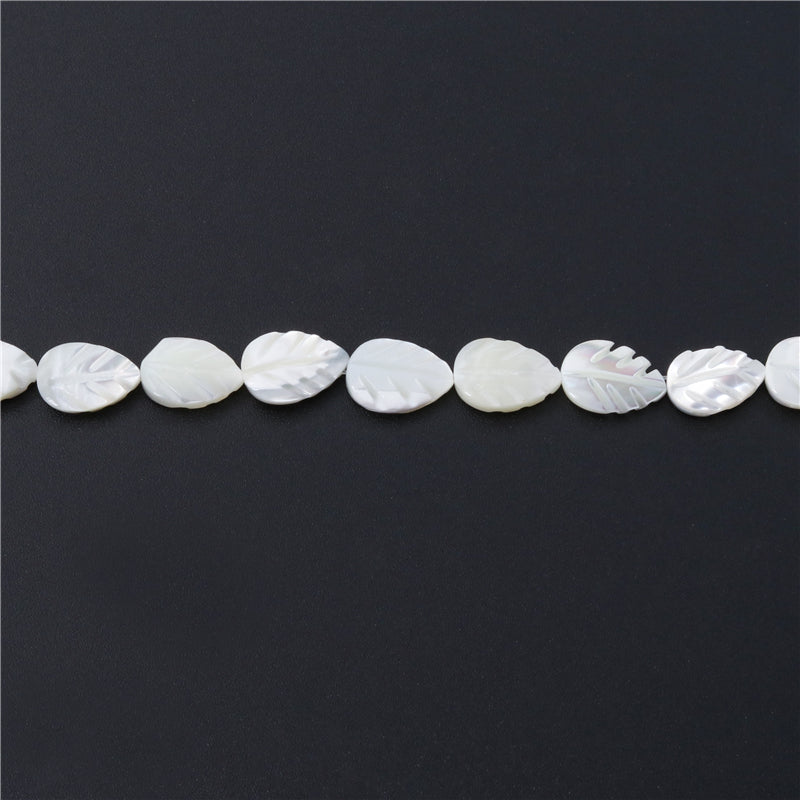 Perles de nacre naturelle en forme de feuille, en forme de feuille, trou de 8x12mm, 0.8mm, environ 35 pièces, sur fil de 39cm