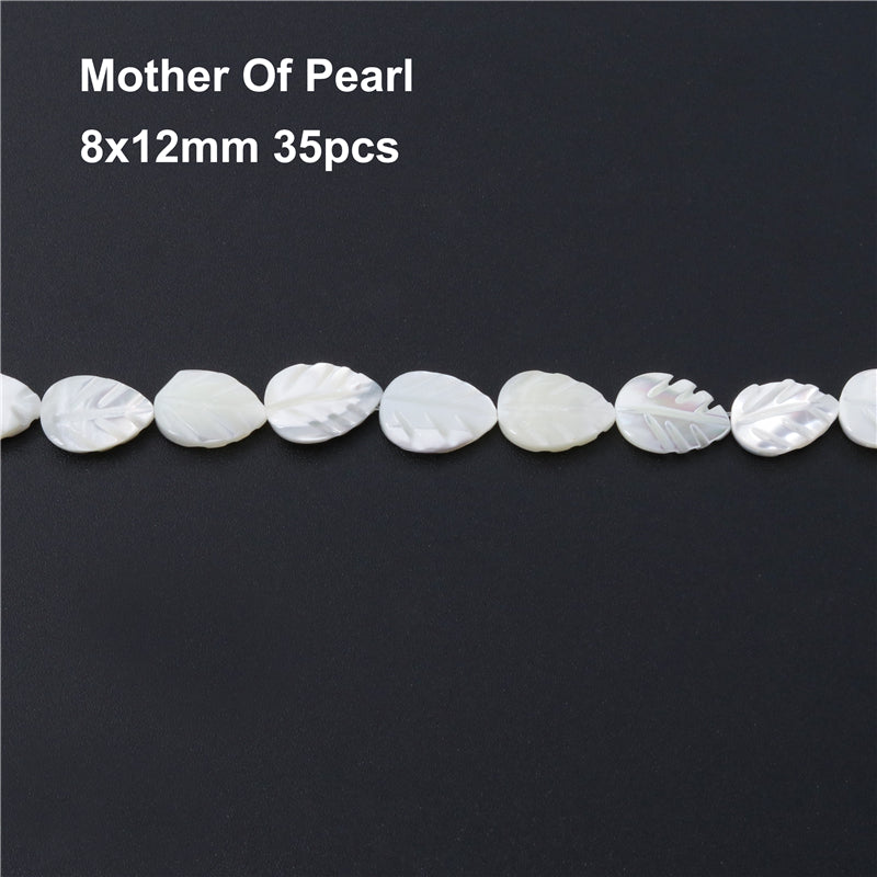 Perles de nacre naturelle en forme de feuille, en forme de feuille, trou de 8x12mm, 0.8mm, environ 35 pièces, sur fil de 39cm