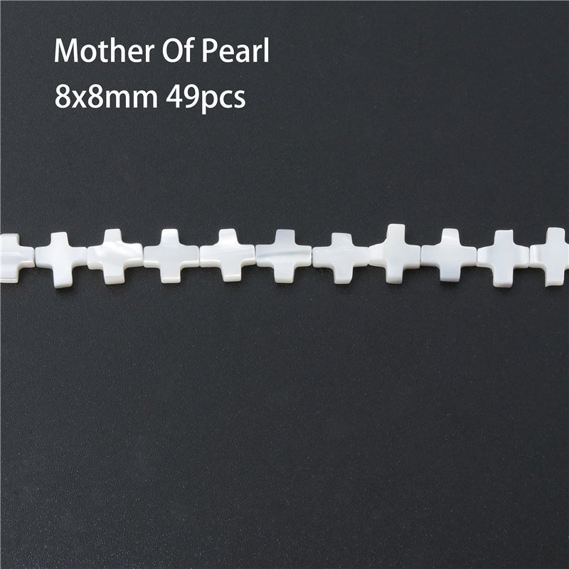 Perles croisées en nacre naturelle, 8x8mm, trou 0.8mm, environ 49 pièces, fil de 39cm