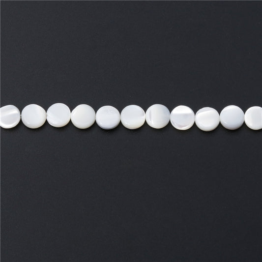 Perles rondes et plates en nacre naturelle, trou de 8mm, 0.8mm, environ 51 pièces, sur fil de 39cm