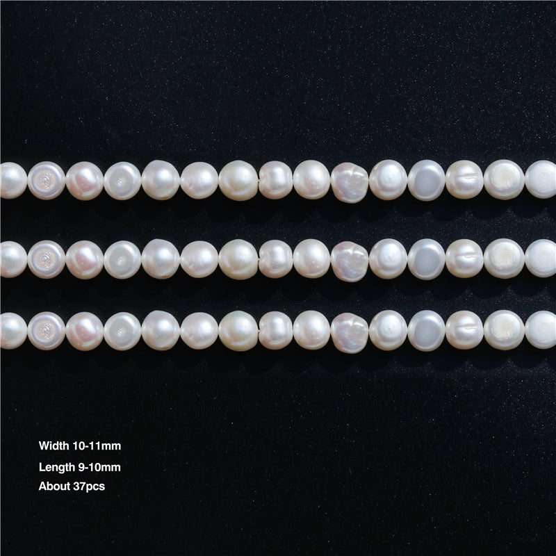 Perles de culture d'eau douce naturelles 10-11x9-10mm trou 0.8mm environ 37pcs fil de 39cm