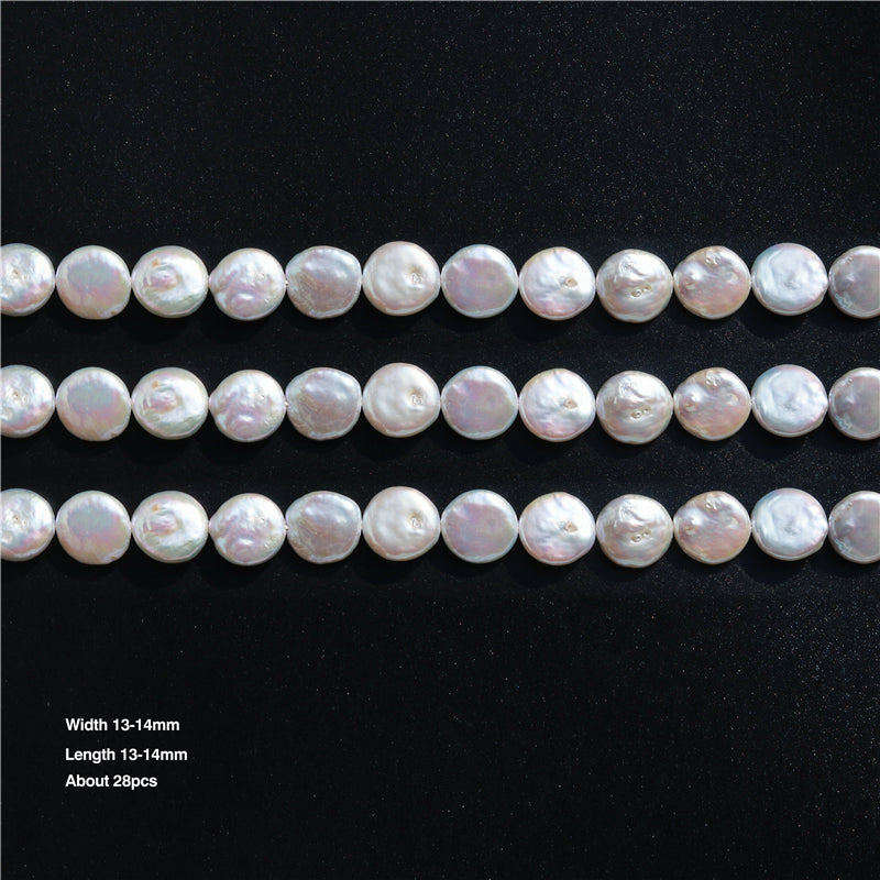 Perles de culture d'eau douce naturelles 13-14x13-14mm trou 0.8mm environ 28pcs sur fil 39cm