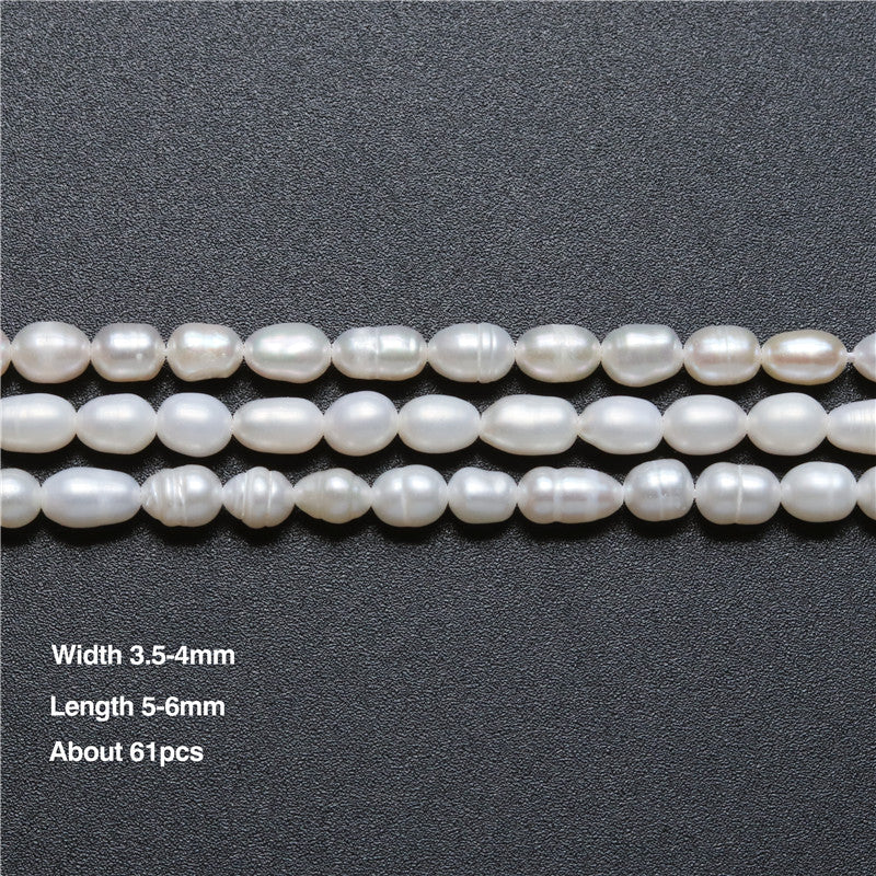 Perles de culture d'eau douce naturelles 3.5-4x5-6mm trou 0.8mm environ 61pcs sur fil 39cm