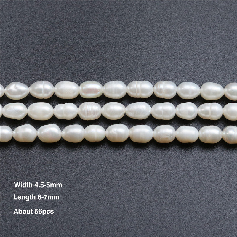 Perles de culture d'eau douce naturelles 4.5-5x6-7mm trou 0.8mm environ 56pcs sur fil 39cm